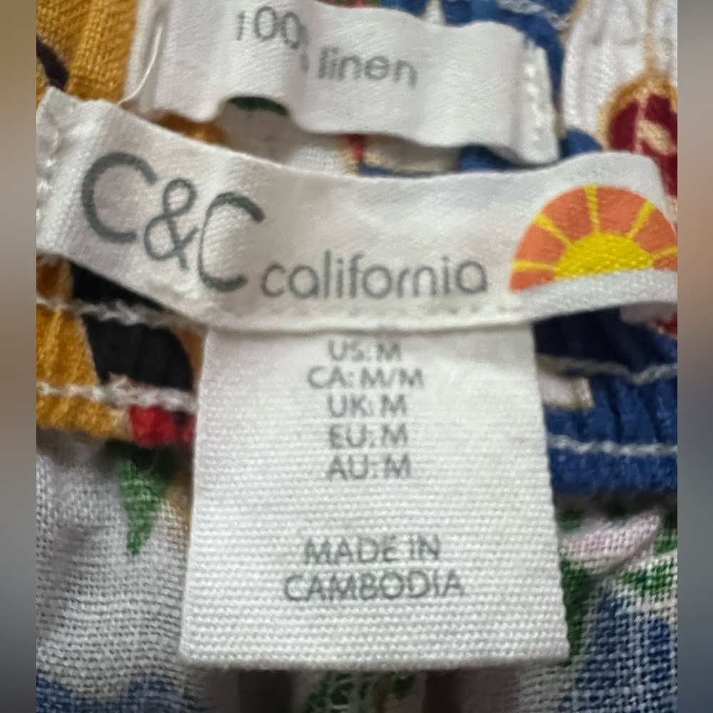 C & C California linen pants bright floral pull on ankle relaxed maximalist - Picture 3 of 5